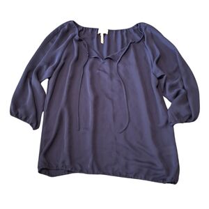 Laundry by Shelli Segal Navy Peasant Blouse with Tie Detail, Size Medium
